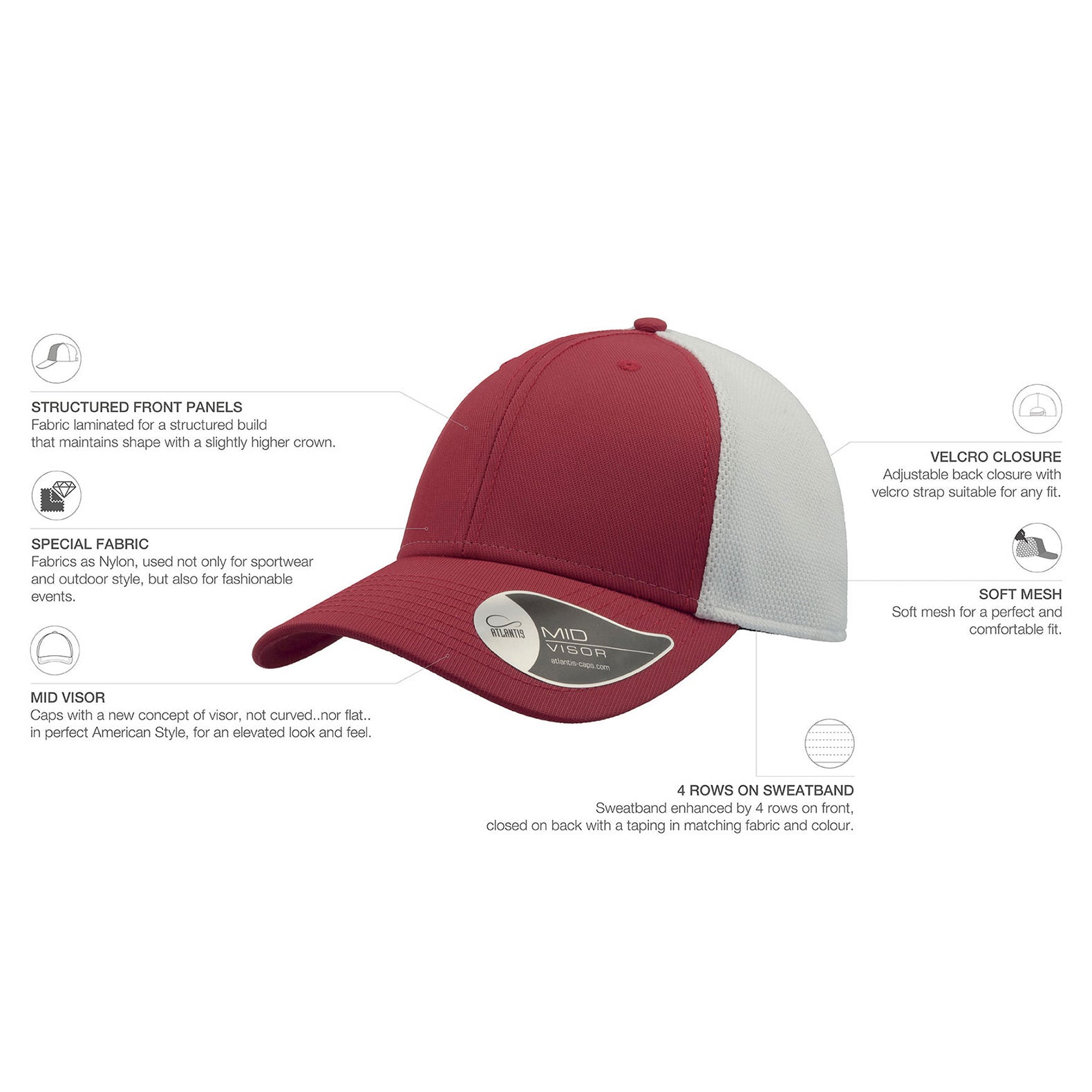 Atlantis - Campus Mesh Cap - Adjustable - Red/White