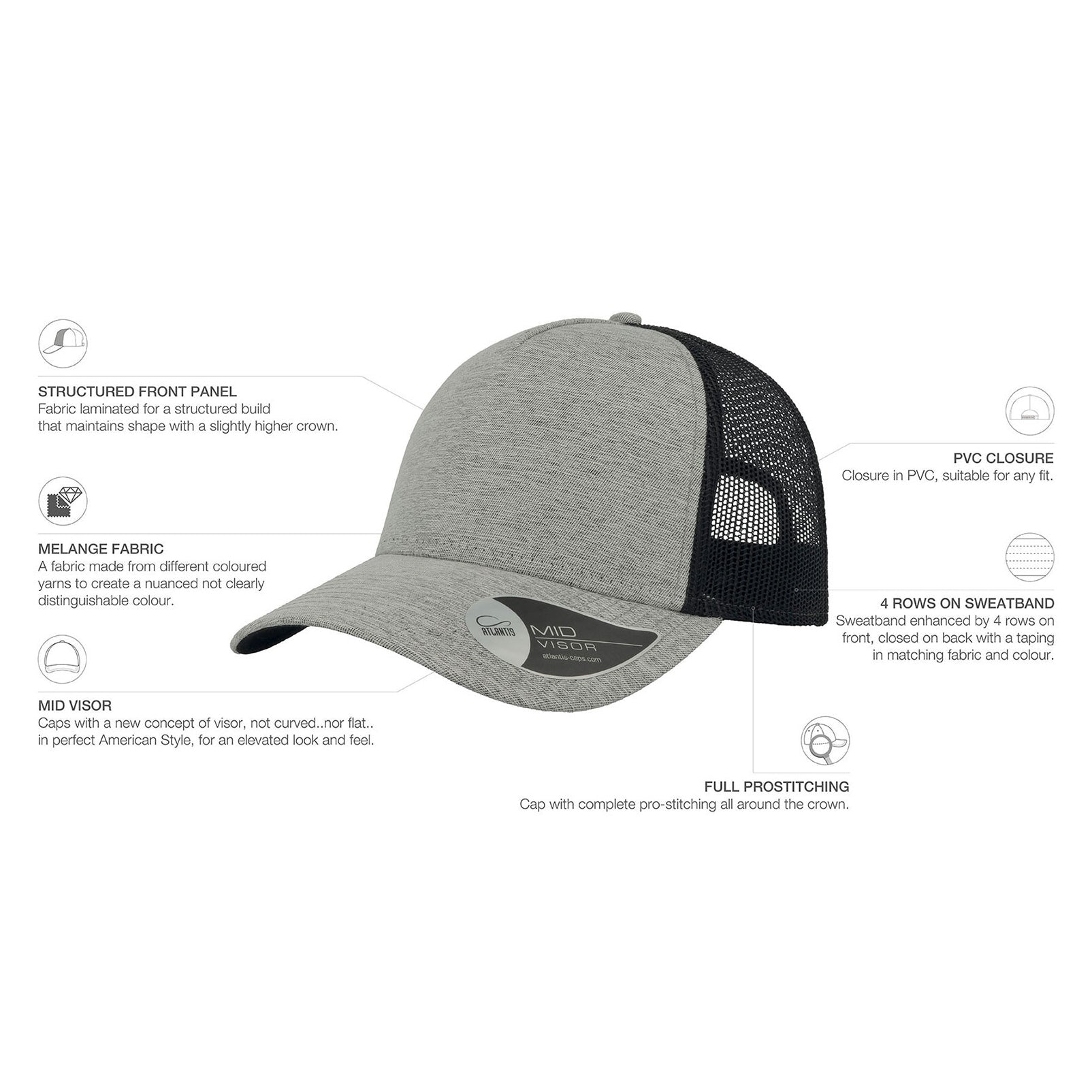 Atlantis - Rapper Melange Cap - Trucker/Snapback - Light Grey