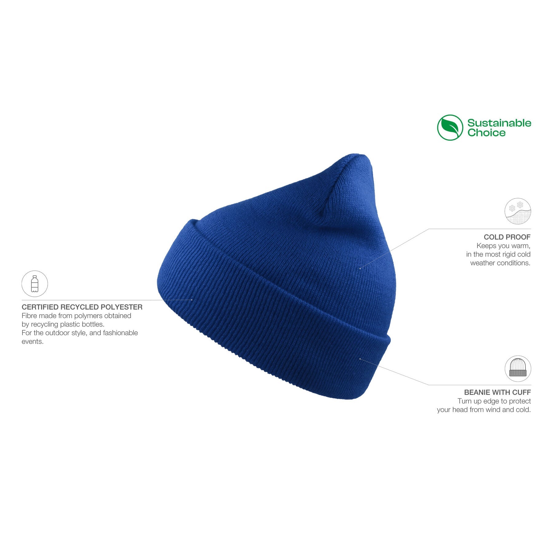 Atlantis - Wind Recycled - Beanie - Royal Blue