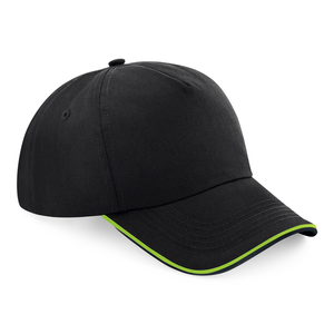 Beechfield - Authentic Piped Peak - Adjustable - Black/Lime Green