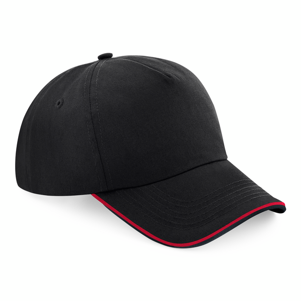 Beechfield - Authentic Piped Peak - Adjustable - Black/Classic Red