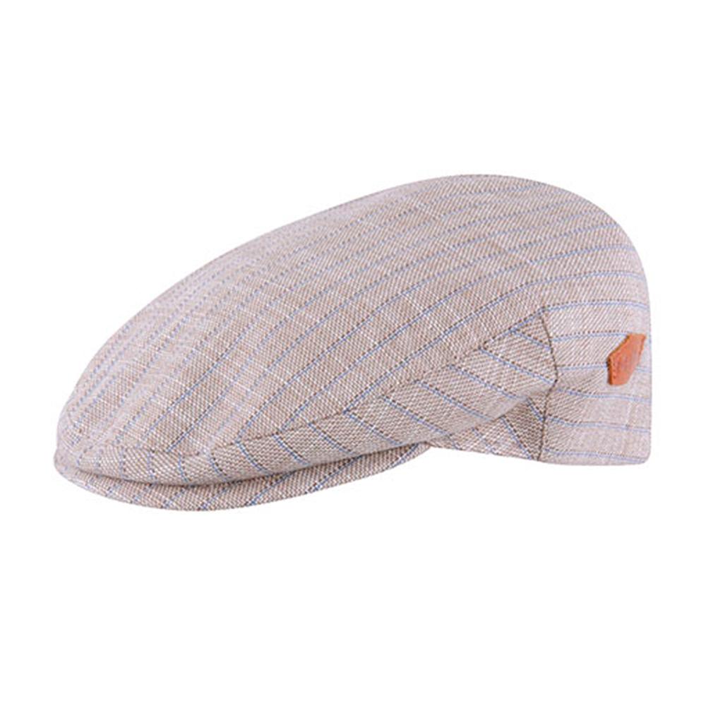 MJM Hats - Oliver - Sixpence/Flat Cap - Brown/Blue Stripe