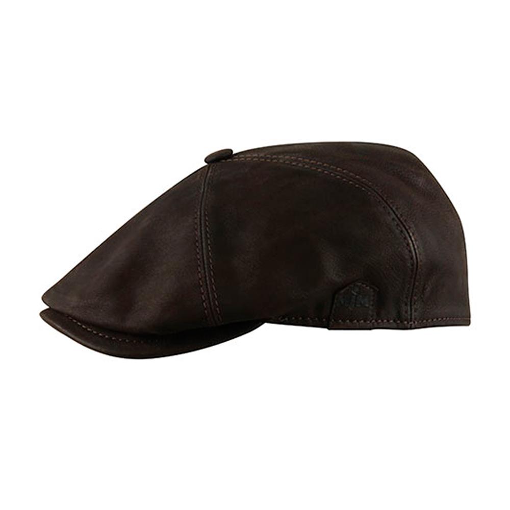 MJM Hats - Rebel Nappa Wax - Sixpence/Flat Cap - Brown